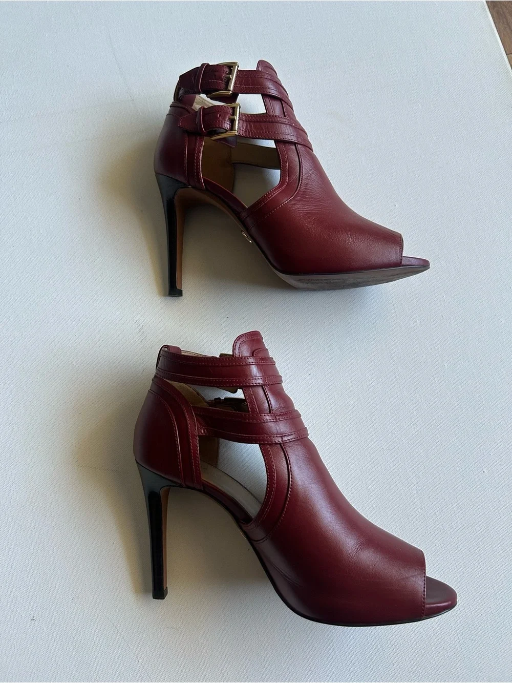 Michael Kors Blaze Leather Peep Toe Stiletto Heels Shoe Sz 8.5 Brandy Red
